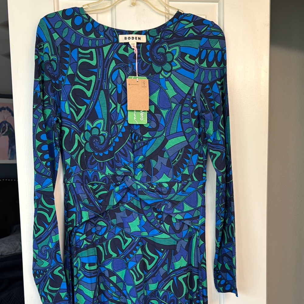 NWT Boden Multicolor Abstract Dress Twist Front